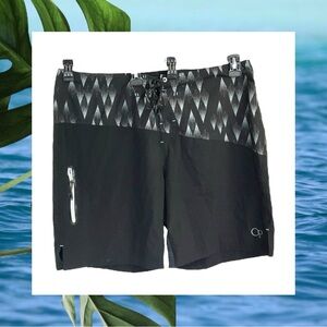 Ocean Pacific OPFlex 4-Way Stretch Black/Gray Swim Board Shorts Men 40 (Meas 42)